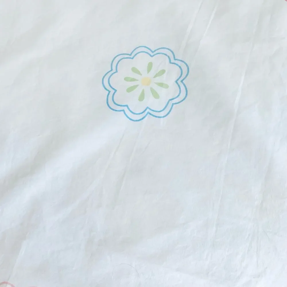 Vintage Twin Size Duvet Cover Mid Century MCM Bedding Floral Print Pink White